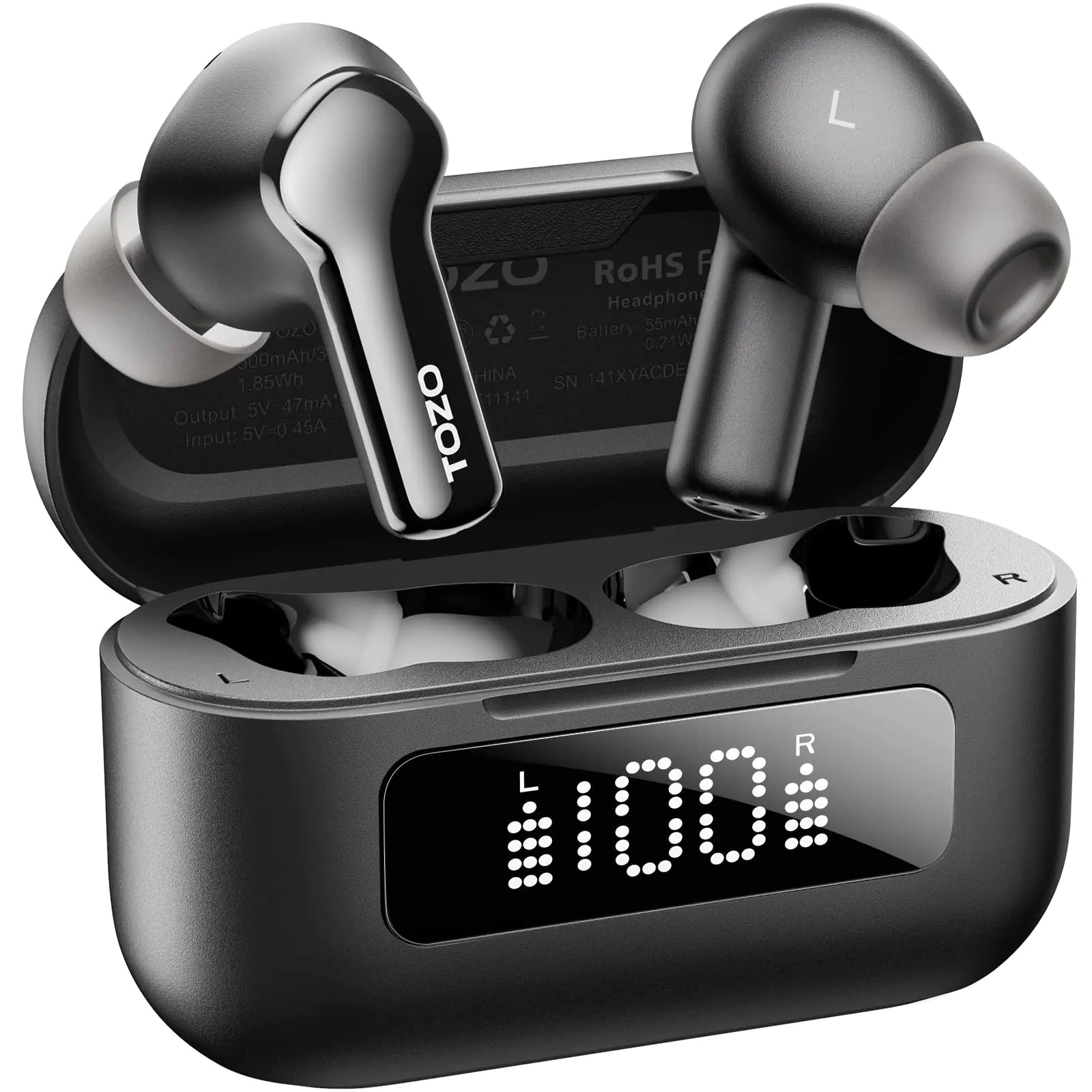 TOZO Hybrid ANC Wireless Earbuds – Bluetooth 5.3, Noise Cancelling, 55H Playtime, IPX8