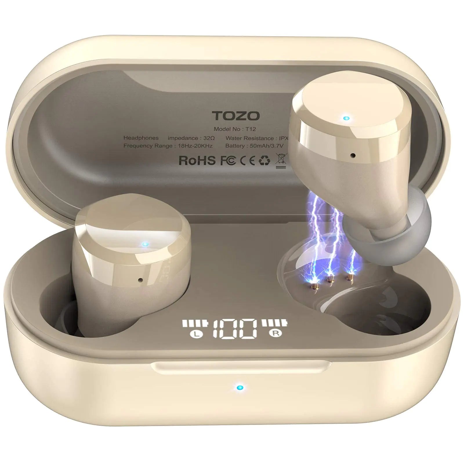TOZO T12 Wireless Earbuds – Bluetooth 5.3, Touch Control, Deep Bass, 40H Playtime, IPX8